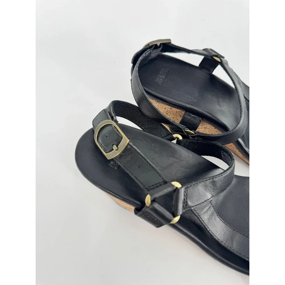 Teva Arrabelle Wedge Sandals‎ Women Size 7 Black Leather Cork Heel Strappy
